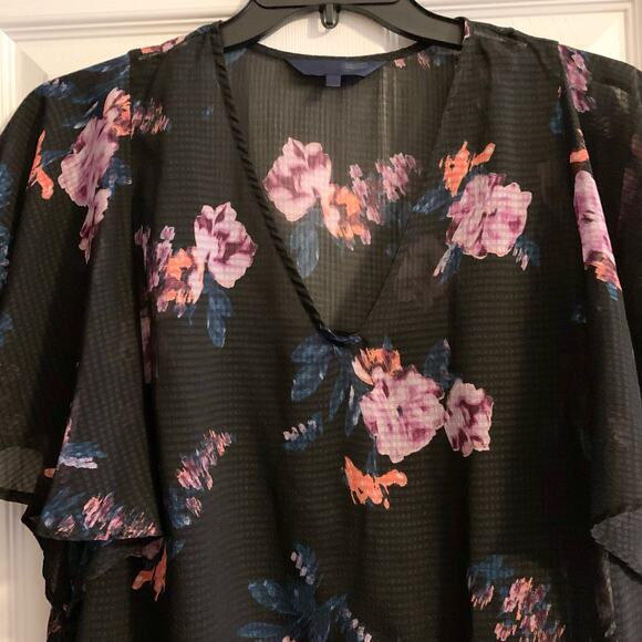 Rachel Roy Natalie Flutter Top 0X Sheer with Cami Black Blue Floral Relaxed Fit - Picture 2 of 13
